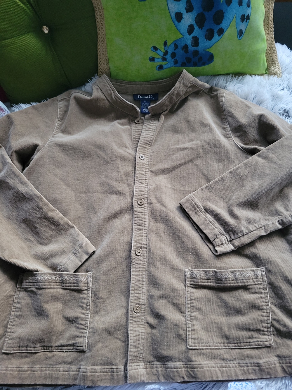 Vintage Denim&Co Tan Lightweight Collarless Shirt Jacket
